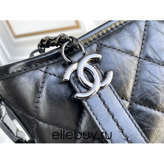 Chanel Gabrielle Hobo Black with Silver Hardware Lamb Leather Hass Factory leather 15x20x8cm