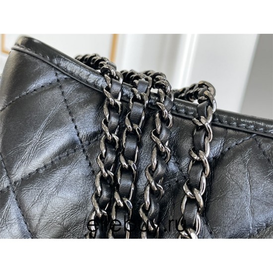 Chanel Gabrielle Hobo Black with Silver Hardware Lamb Leather Hass Factory leather 15x20x8cm