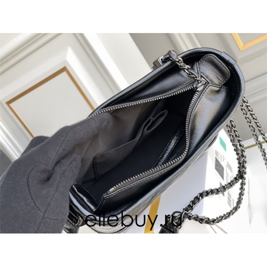 Chanel Gabrielle Hobo Black with Silver Hardware Lamb Leather Hass Factory leather 15x20x8cm