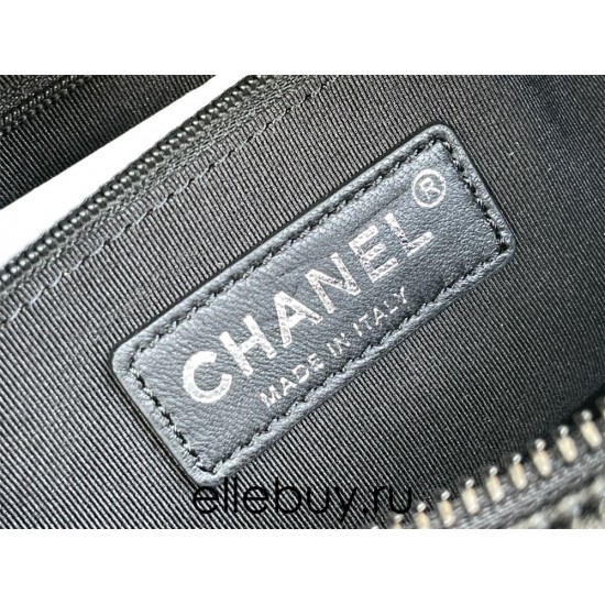 Chanel Gabrielle Hobo Black with Silver Hardware Lamb Leather Hass Factory leather 15x20x8cm