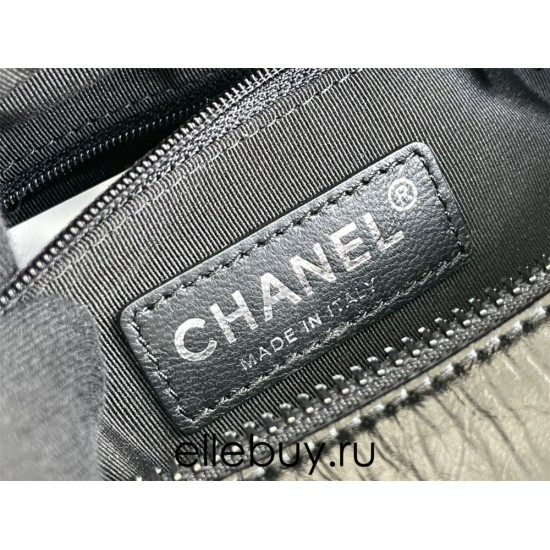 Chanel Gabrielle Hobo Black with Silver Hardware V Pattern Lamb Leather Hass Factory leather 15x20x8cm