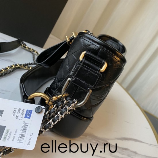 Chanel Gabrielle Hobo Black with Gold Hardware New Alphabet Shoulder Strap Lamb Leather Hass Factory leather 20cm