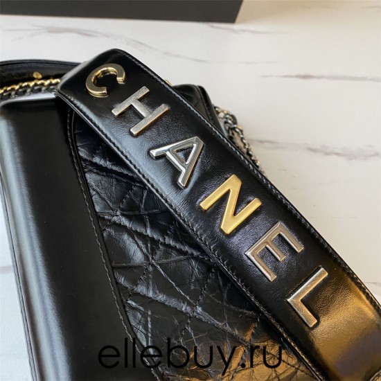 Chanel Gabrielle Hobo Black with Gold Hardware New Alphabet Shoulder Strap Lamb Leather Hass Factory leather 20cm