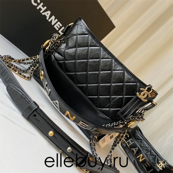 Chanel Gabrielle Hobo Black with Gold Hardware New Alphabet Shoulder Strap Lamb Leather Hass Factory leather 25cm