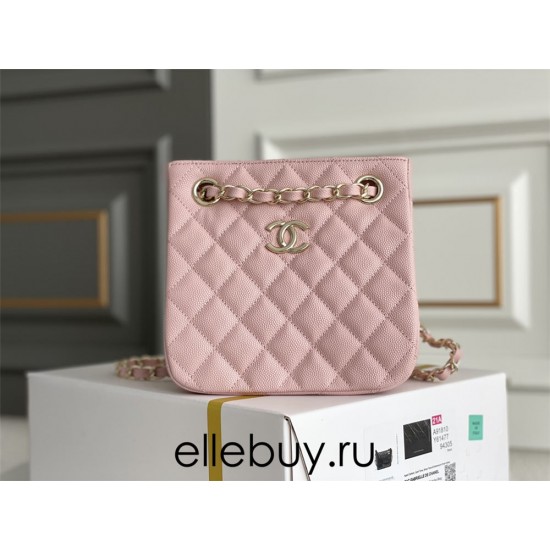 Chanel 22S Small Barrel Bag Pink Champagne Gold Hardware Caviar Leather Hass Factory leather 16x15x9cm