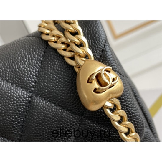 Chanel Classic Flap bag Heart Shaped Black with Gold Hardware Small Size 19 Caviar Leather Hass Factory leather 19x13x5cm