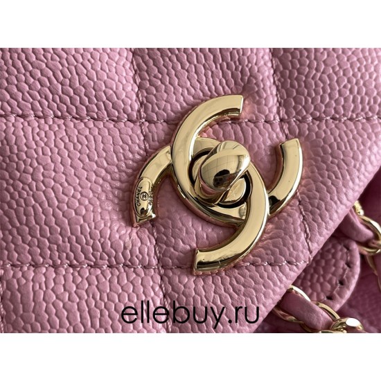 Chanel 23P Vintage Double Pocket Backpack Pink Champagne Gold Hardware Caviar Leather Hass Factory leather 18x17x10cm