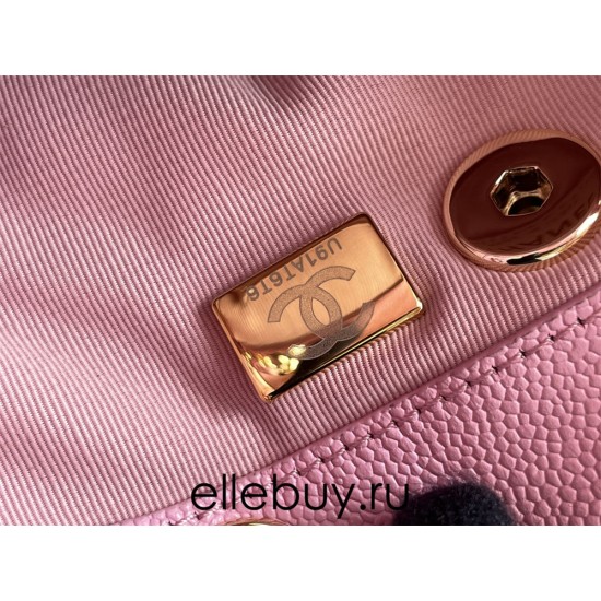 Chanel 23P Vintage Double Pocket Backpack Pink Champagne Gold Hardware Caviar Leather Hass Factory leather 18x17x10cm