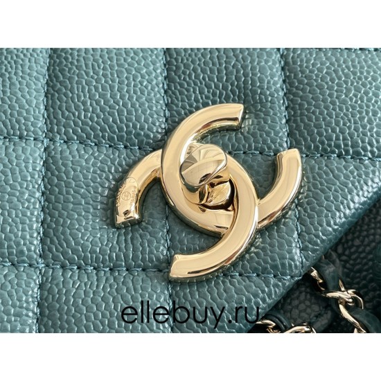 Chanel 23P Vintage Double Pocket Backpack Blue Champagne Gold Hardware Medium Size Caviar Leather Hass Factory leather 21x20x12cm