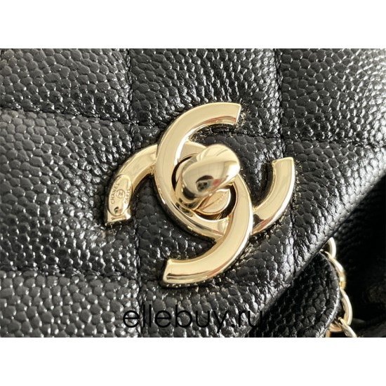 Chanel 23P Vintage Double Pocket Backpack Black Champagne Gold Hardware Small Size Caviar Leather Hass Factory leather 18x17x10cm