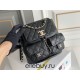 Chanel 23P Vintage Double Pocket Backpack Black Champagne Gold Hardware Medium Size Caviar Leather Hass Factory leather 21x20x12cm