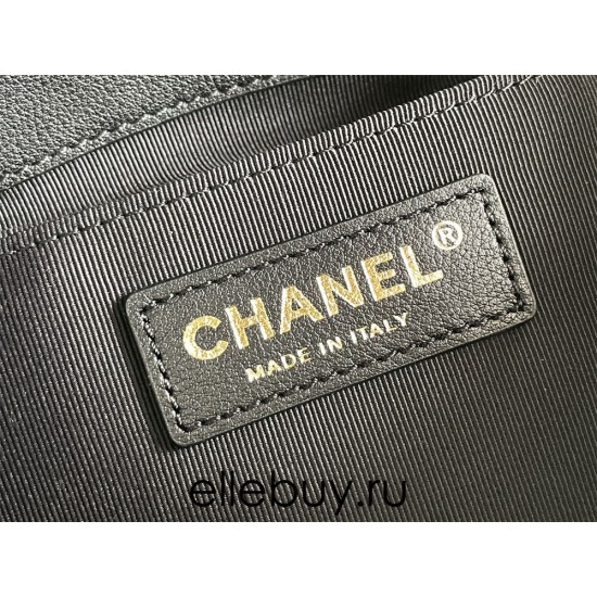 Chanel 23A Double Pocket Vintage Backpack Black Champagne Gold Hardware Medium Size Calfskin Leather Hass Factory leather 18x17x10cm