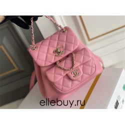 Chanel 23C Duma Backpack Pink Champagne Gold Hardware Small Size Calfskin Leather Hass Factory leather 19x18x12cm