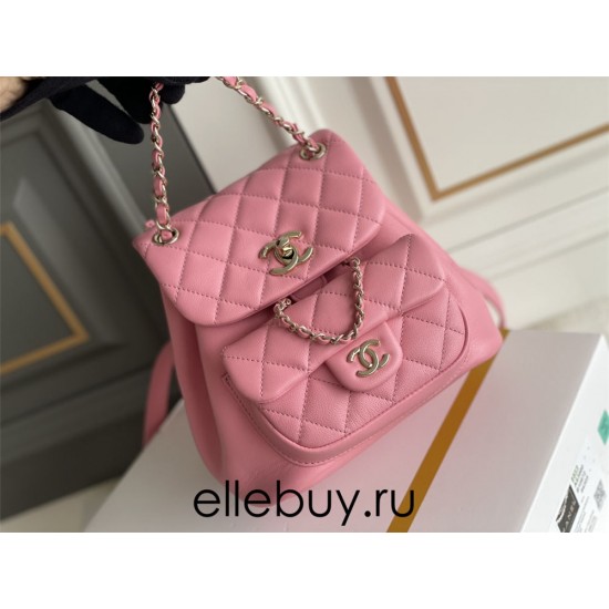 Chanel 23C Duma Backpack Pink Champagne Gold Hardware Small Size Calfskin Leather Hass Factory leather 19x18x12cm