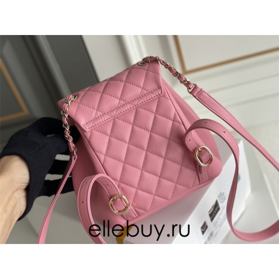 Chanel 23C Duma Backpack Pink Champagne Gold Hardware Small Size Calfskin Leather Hass Factory leather 19x18x12cm