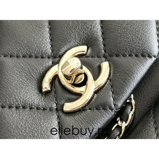 Chanel 22A Duma Backpack Black Champagne Gold Hardware Small Size Lambskin Leather Hass Factory leather 18x18x12cm