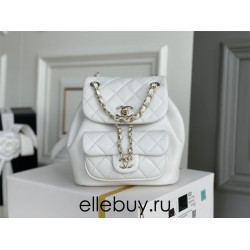 Chanel 22A Duma Backpack White Champagne Gold Hardware Small Size Lambskin Leather Hass Factory leather 18x18x12cm