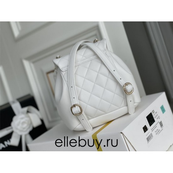 Chanel 22A Duma Backpack White Champagne Gold Hardware Small Size Lambskin Leather Hass Factory leather 18x18x12cm