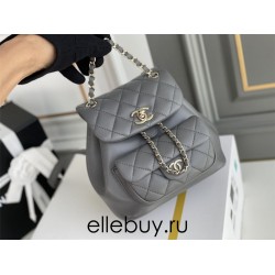 Chanel 22A Duma Backpack Gray Champagne Gold Hardware Small Size Lambskin Leather Hass Factory leather 18x18x12cm