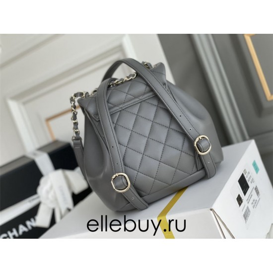 Chanel 22A Duma Backpack Gray Champagne Gold Hardware Small Size Lambskin Leather Hass Factory leather 18x18x12cm