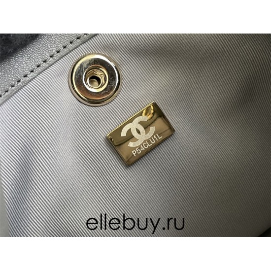 Chanel 22A Duma Backpack Gray Champagne Gold Hardware Small Size Lambskin Leather Hass Factory leather 18x18x12cm