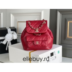 Chanel 2022cc Small Backpack Red Champagne Gold Hardware Calfskin Leather Hass Factory leather 18x18x12cm