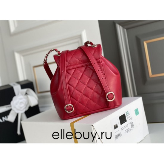 Chanel 2022cc Small Backpack Red Champagne Gold Hardware Calfskin Leather Hass Factory leather 18x18x12cm