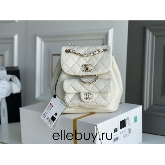 Chanel 2022cc Small Backpack White Champagne Gold Hardware Calfskin Leather Hass Factory leather 18x18x12cm