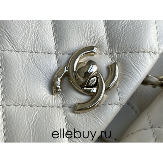 Chanel 2022cc Small Backpack White Champagne Gold Hardware Calfskin Leather Hass Factory leather 18x18x12cm