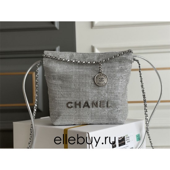 Chanel 23A Chanel 22 Mini Diamond Silver Hardware Calfskin Leather Hass Factory leather 19x20x6cm