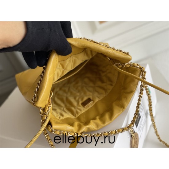 Chanel 23A Chanel 22 Mini Mango Yellow Gold Hardware Calfskin Leather Hass Factory leather 19x20x6cm