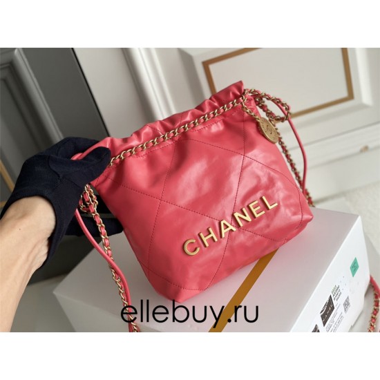 Chanel 23S Chanel 22 Mini Peach Pink Gold Hardware Calfskin Leather Hass Factory leather 19x20x6cm