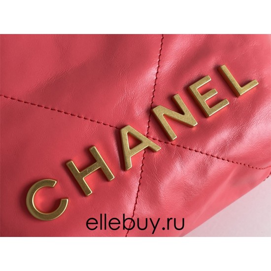 Chanel 23S Chanel 22 Mini Peach Pink Gold Hardware Calfskin Leather Hass Factory leather 19x20x6cm