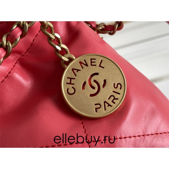 Chanel 23S Chanel 22 Mini Peach Pink Gold Hardware Calfskin Leather Hass Factory leather 19x20x6cm