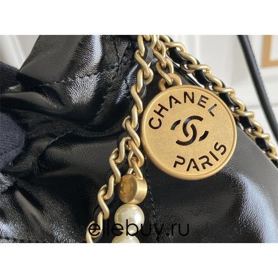 Chanel 23S Chanel 22 Mini Black Pearl Chain Gold Hardware Calfskin Leather Hass Factory leather 19x20x6cm