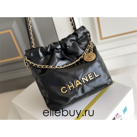 Chanel 23S Chanel 22 Mini Black Gold Hardware Calfskin Leather Hass Factory leather 19x20x6cm