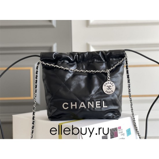 Chanel 23S Chanel 22 Mini Black Silver Hardware Calfskin Leather Hass Factory leather 19x20x6cm