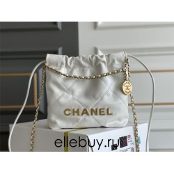 Chanel 23S Chanel 22 Mini White Gold Hardware Calfskin Leather Hass Factory leather 19x20x6cm