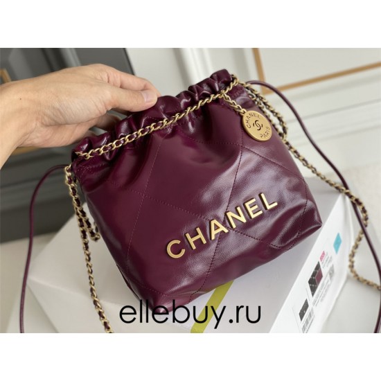 Chanel 23S Chanel 22 Mini Dragon Fruit Pink Gold Hardware Calfskin Leather Hass Factory leather 19x20x6cm