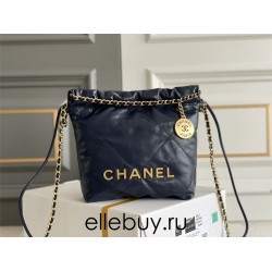 Chanel 23S Chanel 22 Mini Deep Blue Gold Hardware Calfskin Leather Hass Factory leather 19x20x6cm