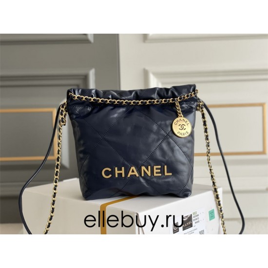 Chanel 23S Chanel 22 Mini Deep Blue Gold Hardware Calfskin Leather Hass Factory leather 19x20x6cm