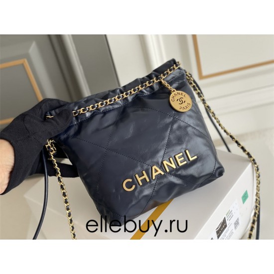 Chanel 23S Chanel 22 Mini Deep Blue Gold Hardware Calfskin Leather Hass Factory leather 19x20x6cm