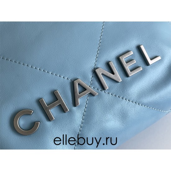 Chanel 23A Chanel 22 Mini Milky Blue Silver Hardware Calfskin Leather Hass Factory leather 19x20x6cm