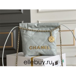 Chanel 23C Chanel 22 Mini Mist Blue Gold Hardware Calfskin Leather Hass Factory leather 19x20x6cm