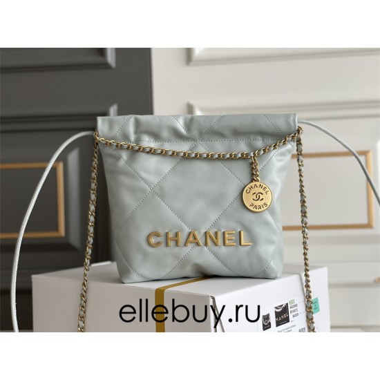 Chanel 23C Chanel 22 Mini Mist Blue Gold Hardware Calfskin Leather Hass Factory leather 19x20x6cm