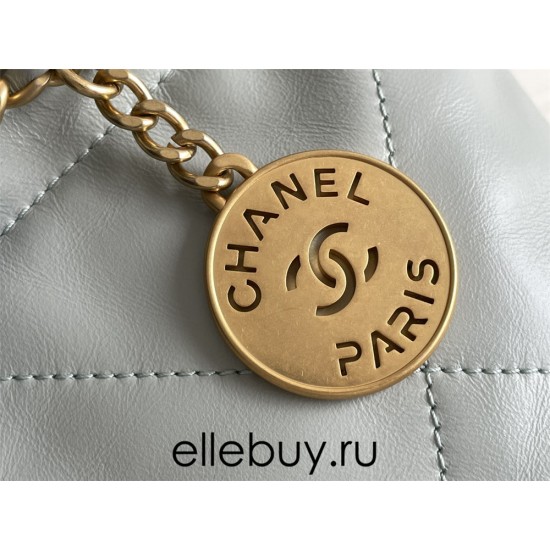 Chanel 23C Chanel 22 Mini Mist Blue Gold Hardware Calfskin Leather Hass Factory leather 19x20x6cm