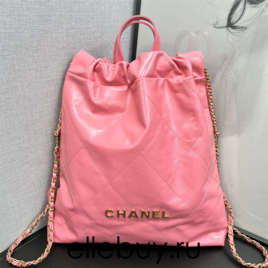 Chanel 22S Chanel 22 Small Double Shoulder Bag Peach Pink Gold Hardware Calfskin Leather Hass Factory leather 51x40x9cm