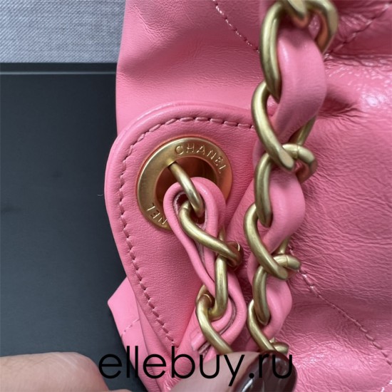 Chanel 22S Chanel 22 Small Double Shoulder Bag Peach Pink Gold Hardware Calfskin Leather Hass Factory leather 51x40x9cm