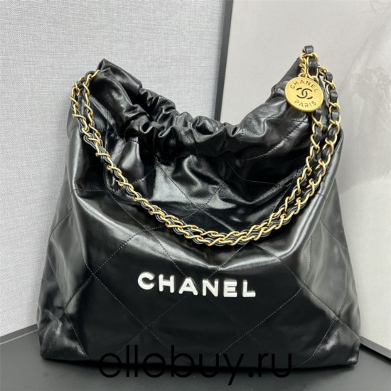 Chanel 22S Chanel 22 Bag Small Size 35 Black White Letters Gold Hardware Calfskin Leather Hass Factory leather 29x35x11cm