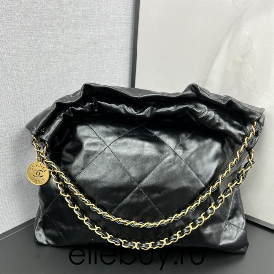 Chanel 22S Chanel 22 Bag Small Size 35 Black White Letters Gold Hardware Calfskin Leather Hass Factory leather 29x35x11cm